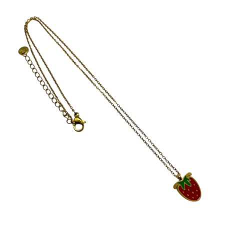 necklace steel gold strawberry1